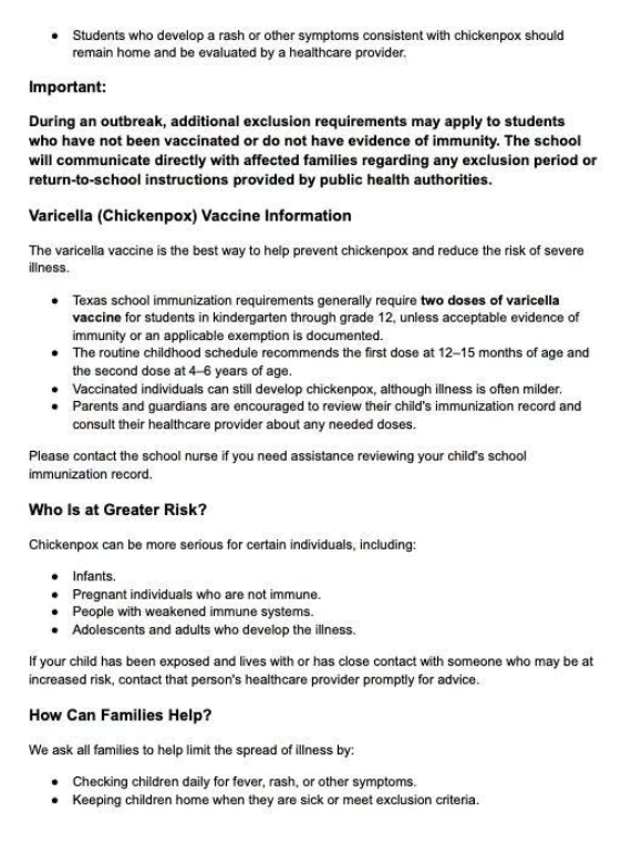 PathogenScribe's tweet photo. 🚨A Texas high school has declared a chickenpox outbreak, nearly two weeks after notifying families of a possible exposure.

Shepherd High School reports 3 confirmed cases and 4 suspected cases.

🧵 https://t.co/Am9eawR5j9