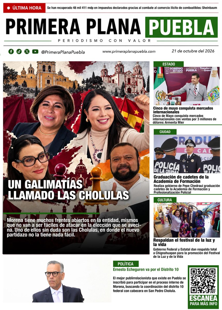 riva_leo's tweet photo. Les dejo la #portada de lo que ya puedes leer en @PrimeraPPuebla @Primera_PlanaP 
#Cholula otro galimatías para @MorenaPuebla_. #Chawaro tiene como asesor de cabecera a #IsraelPacheco, el empresario hotelero quiere ser el candidato del @PANPuebla2427, la presencia de este personaje hace creer que es el candidato del gobernador. ¿Será? @Naysalvatori va por el PT y @RoxanaLunaP está en la pelea. #Entérate