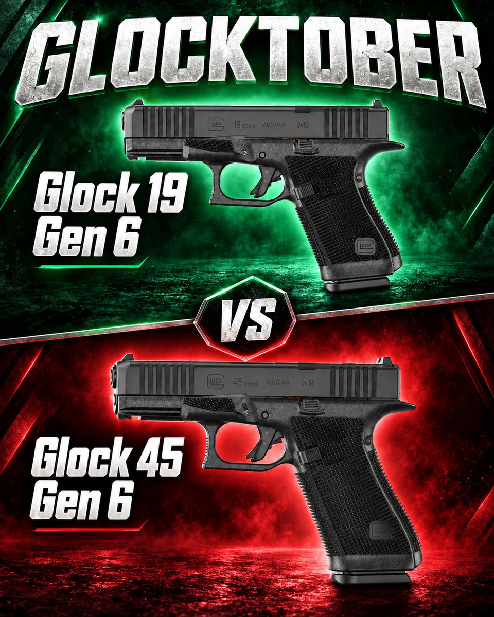 OpticsPlanet's tweet photo. Glocktober rolls on. 🔥 Two Gen 6 contenders, which gets your vote?

Glock 19 or Glock 45: which would you choose for your everyday carry, and what makes it the better fit for you?

Make your case in the comments. 👇 https://t.co/8m8mRTlQJG