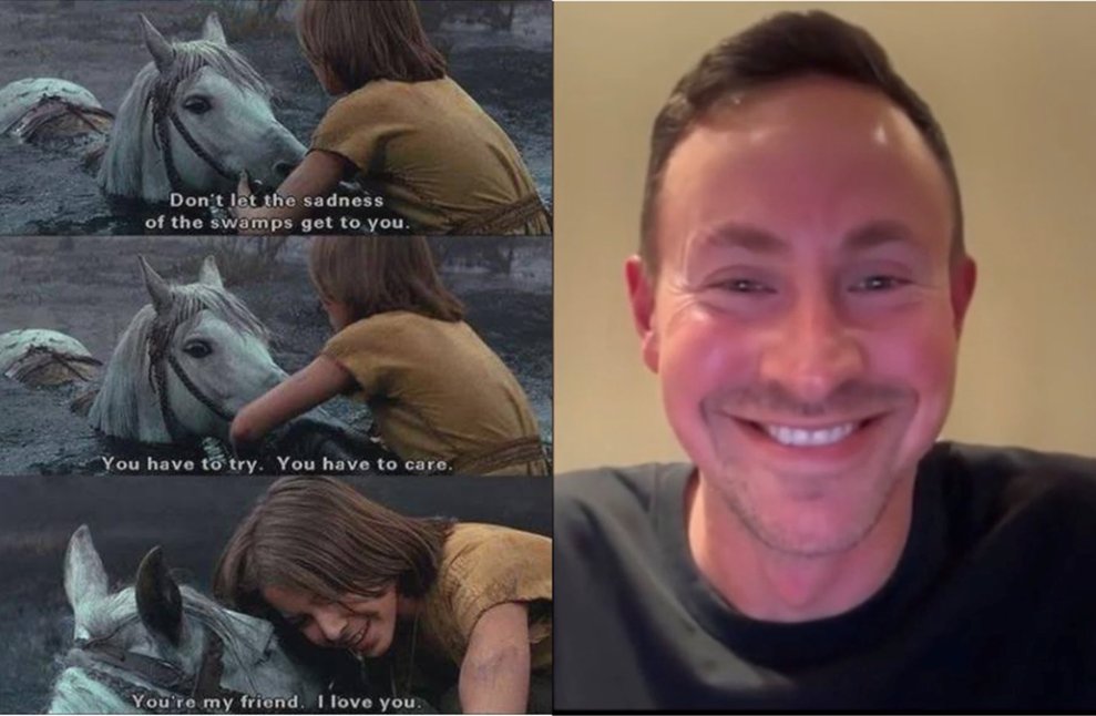 DennisHarwich's tweet photo. $GME $BBBYQ 

PICTURED BELOW: disgraced @gamestop CEO @ryancohen gleefully watching Artax die in the swamp in "The NeverEnding Story" (1984). https://t.co/u1lQm53Sg9