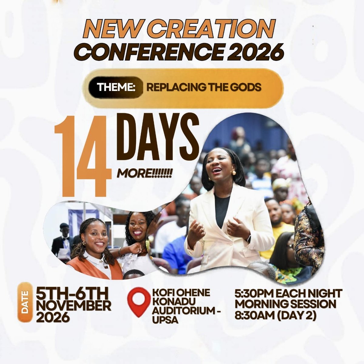 Davidbindanlive's tweet photo. Eactly 2 weeks from today, NCC 2026 will be live at the Kofi Ohene Konadu Auditorium #UPSA .
Everyone is invited. See you there #ncc2026 #conference #replacingthegods https://t.co/G3AnAcLkpF