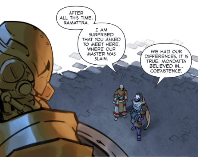 Last_OW_Skin's tweet photo. @moonaraga As it stands, why King's Row? 

I interpret it as an example. It was where Mondotta was slain. Ramattra was trying to leverage that Zenyatta would hate humans for what they did to their shared master and join him. 

But unfortunately, it isn't explained more, so thats my opinion. https://t.co/IvU1bH4488