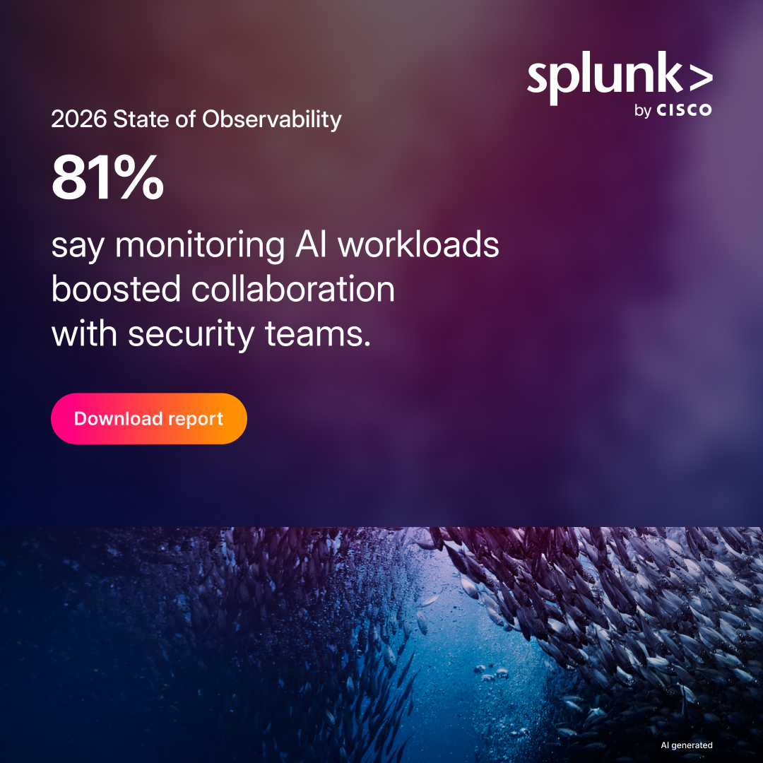 splunk's tweet photo. AI is making observability a team sport. 🤝

Our State of Observability 2026 report explores how monitoring AI workloads is bringing security and observability teams closer together.

See what’s driving the shift. Get the full report: https://t.co/EUxaKyX8C1 #SplunkO11y https://t.co/sIPfJwFbY3