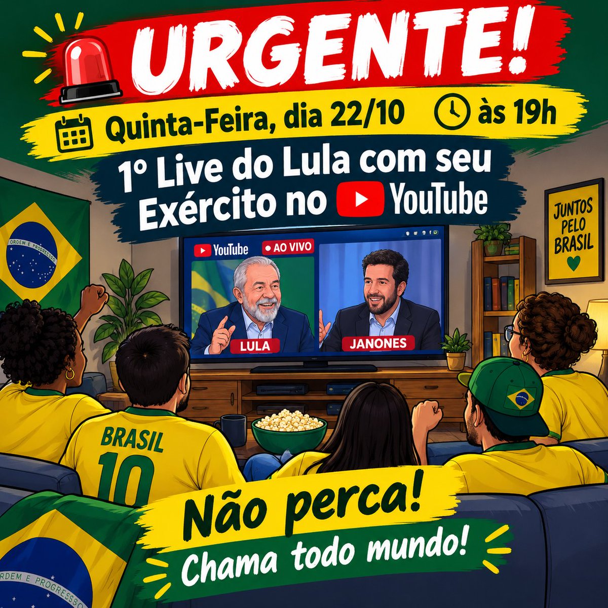 antifalulista's tweet photo. @AndreJanonesMG 🚨URGENTE! 
Quinta-Feira, dia 22/10 às 19h 
1° Live do Lula com seu Exército no Youtube
Não perca!
Chama todo mundo! 
💣💥EXPLODE https://t.co/hcZ769XuN2