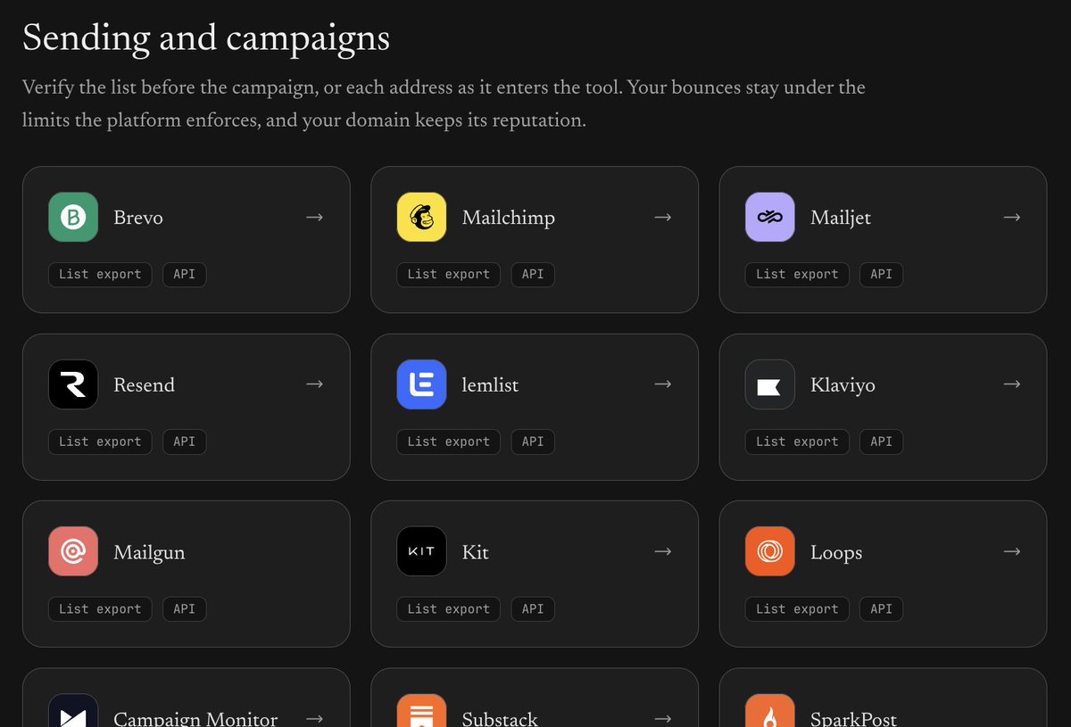 hugo_deltour's tweet photo. Cleaning a list that lives in Brevo, Mailchimp, HubSpot, Klaviyo, Shopify or Gmail? 🫵🏼
One page per #tool: export it, verify it, then what to do with each address back in the tool. Every step checked against the tool's own help #docs.
30+ tools so far 👇🏼
https://t.co/lukLM0B5qv