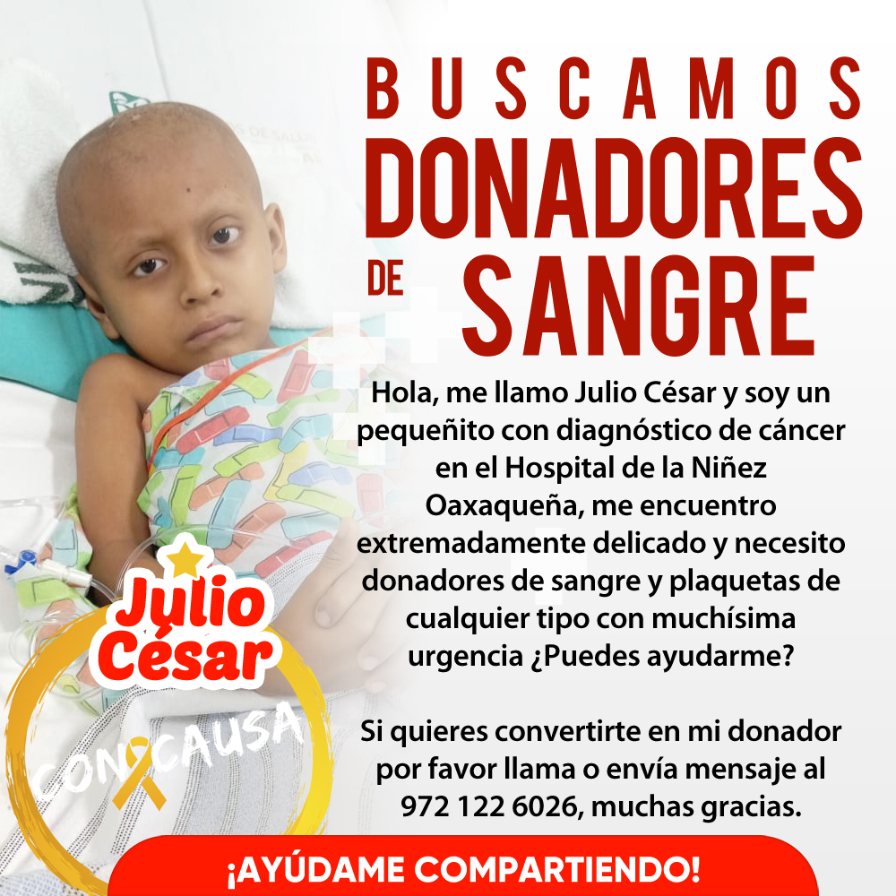 ConCausaMX's tweet photo. El pequeño Julio César fue recientemente diagnosticado con cáncer y necesita donadores de sangre y plaquetas con urgencia, ayúdanos compartiendo esta publicación y si puedes también dónandole 🎗️#ConCausa #CancerInfantil #Oaxaca #DonaSangre https://t.co/NosttL6iak