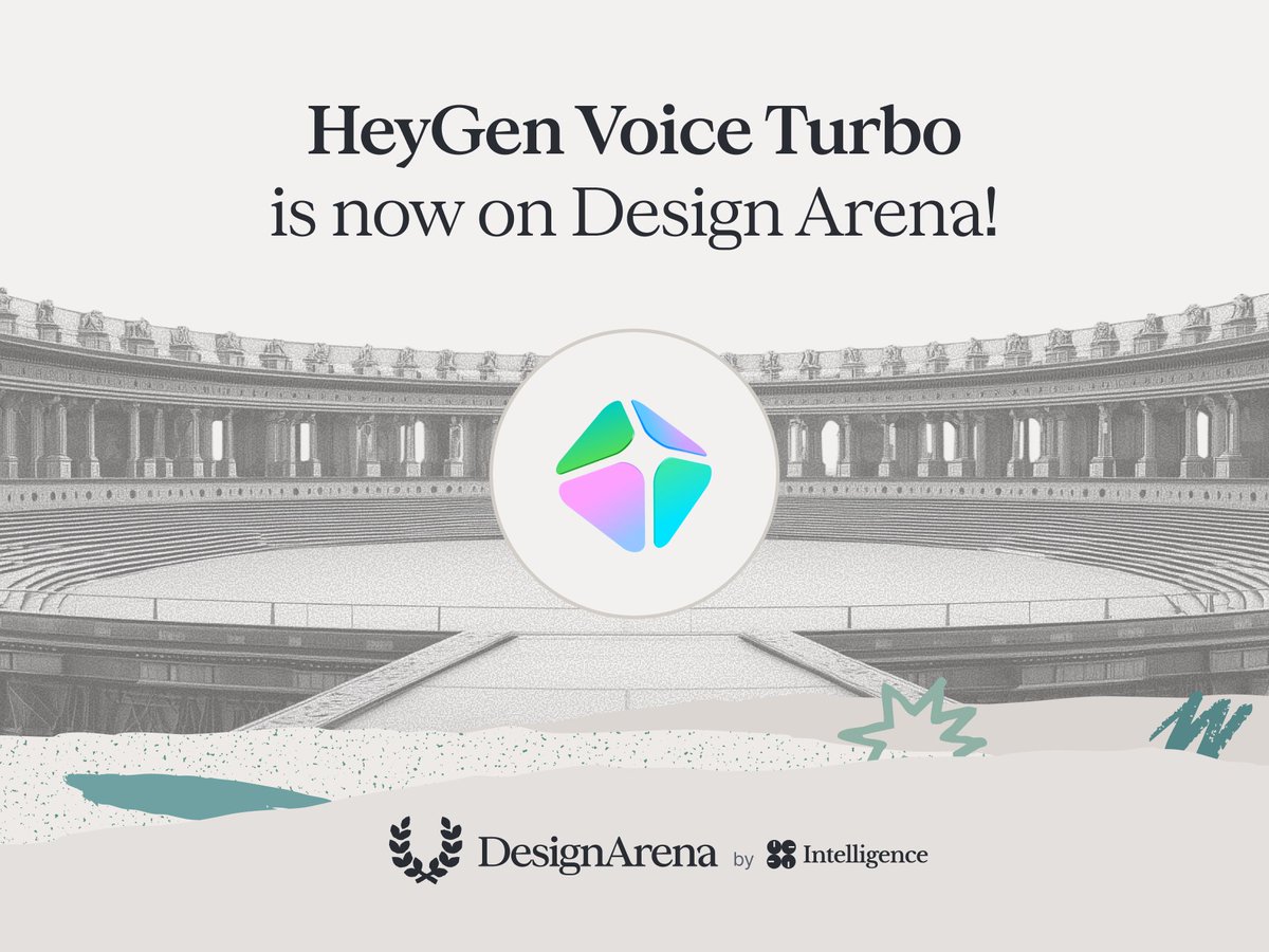 DesignArena's tweet photo. HeyGen Voice Turbo by @HeyGen is now available on Design Arena!

HeyGen Voice Turbo delivers natural, expressive speech with robust pronunciation across English accents, making it well suited for assistants, entertainment, and conversational applications. It also excels at preserving exact sequences of words and numbers.

Congrats to the @HeyGen team on the launch!