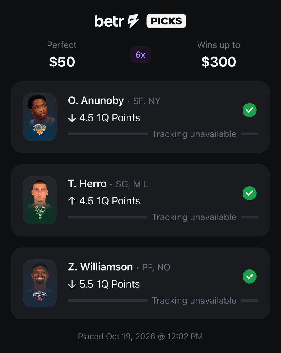 thomasjordaniv's tweet photo. BETR BANGGGGG ✅

$50 -> $300 💰

We just keep winning on Betr. WE LOVE NICHE MARKETS! Thank you @UpsideTools 🫶

WHO TAILED?! https://t.co/dAAW9JLW5y