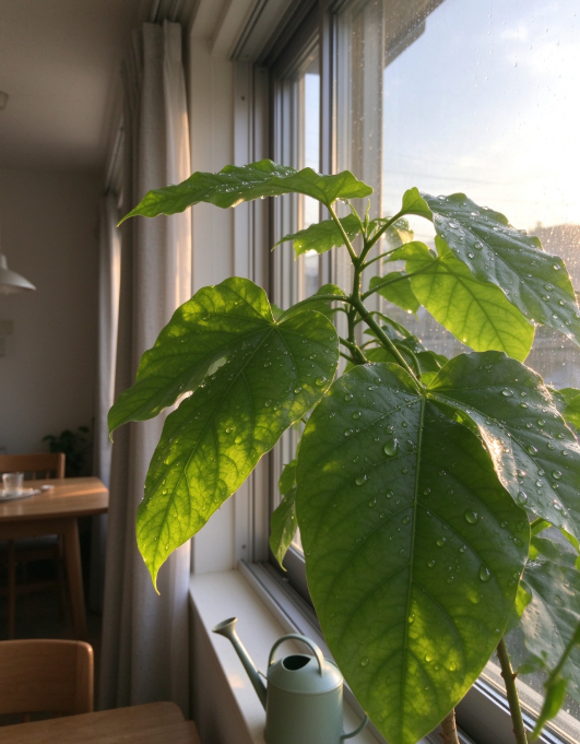 Joseph_Dav87872's tweet photo. 窓辺の観葉植物に水やりした。
葉っぱについた水滴が光って、なんだかほっとする。
# 日常 https://t.co/68ewzcrtJb