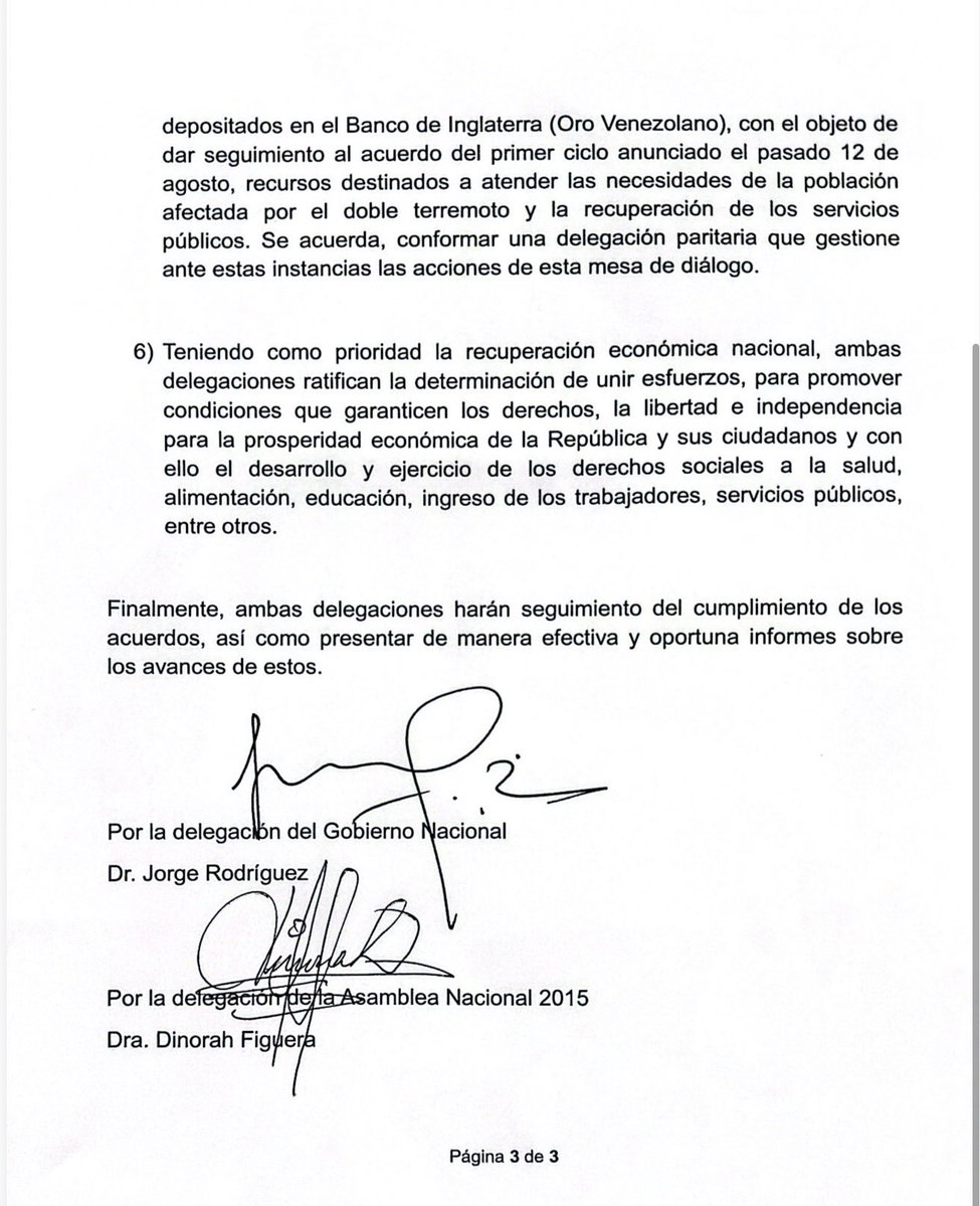 AsambleaVE's tweet photo. Acuerdos del tercer ciclo de negociaciones entre la AN 2015 y el Gobierno Interino. 

¡Seguimos avanzando en la ruta de la reinstitucionalización de Venezuela! https://t.co/gFMUn4n3v0
