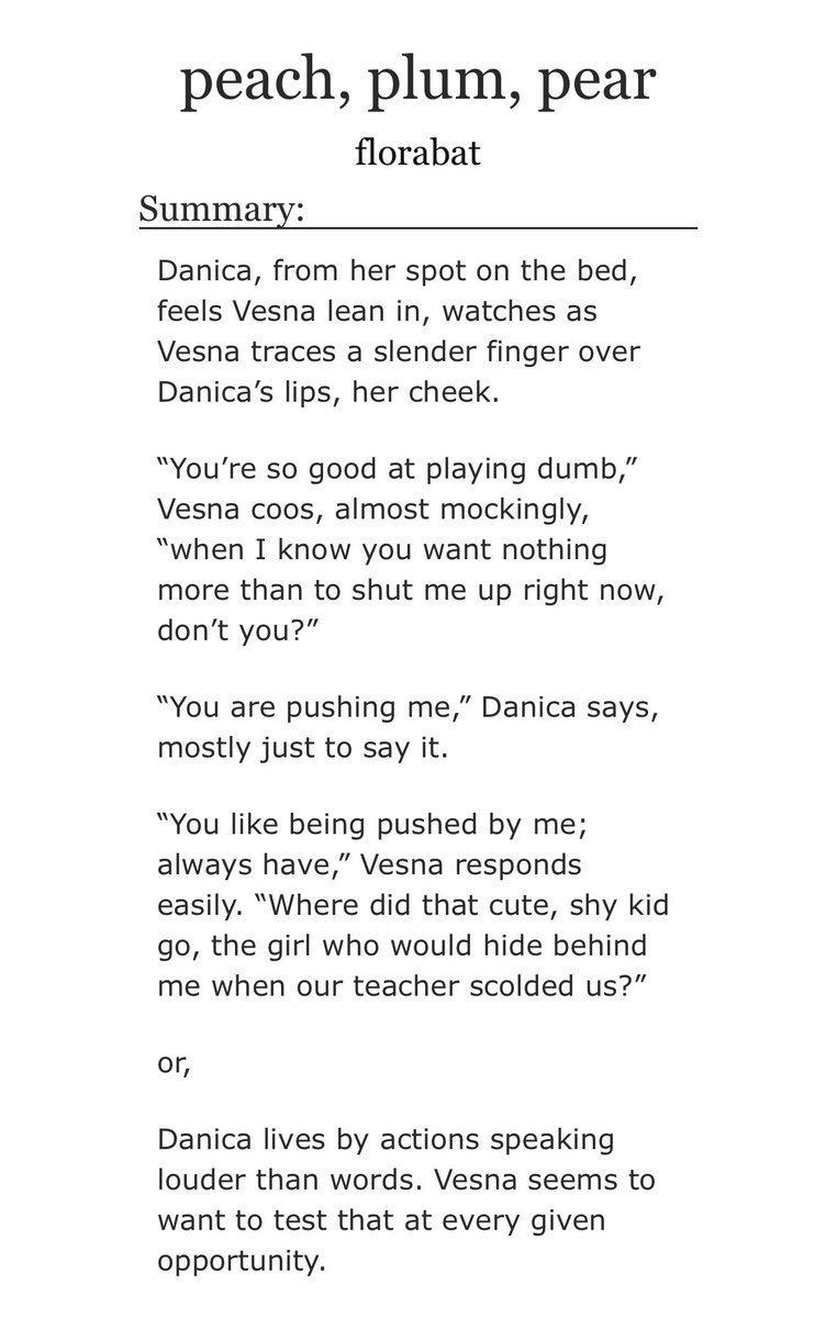 florabats's tweet photo. “peach, plum, pear” - an 🔞 #vesnica fic

- 4.3k words
- pwp with some relationship study
- 🔗: https://t.co/CTJ5OdTjpt

mind the tags as always! thank you if you check it out! https://t.co/y6JQ8qFxdb