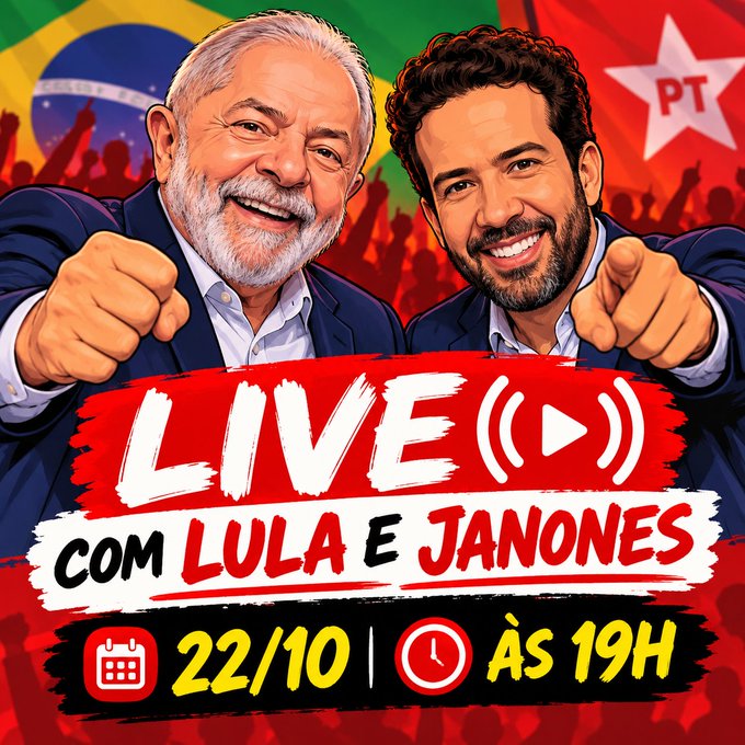 jorgeroriz's tweet photo. Recado de Janones
Quinta- feira (22/10) ás 19h, live com Lula e seu Exército
#LulaEJanonesAoVivo19h https://t.co/DDXChaPFHa