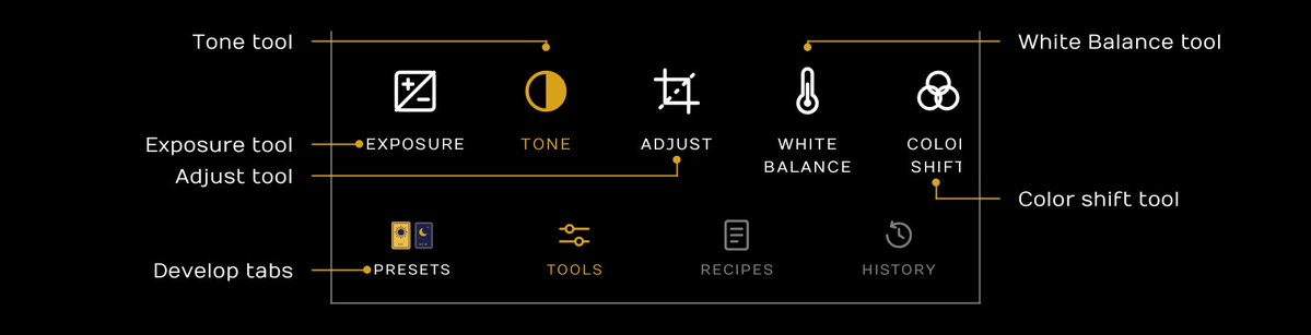 simonsarris's tweet photo. I'm making develop/edit tools for Nocta. You can shoot in RAW and re-develop to any preset. Plus normal editing features.

I was thinking of making iOS paid and Android free, but maybe both should be free, with paid editing.

But: it feels rude to lock exposure/crop. Keep free? https://t.co/9EDat1au5N