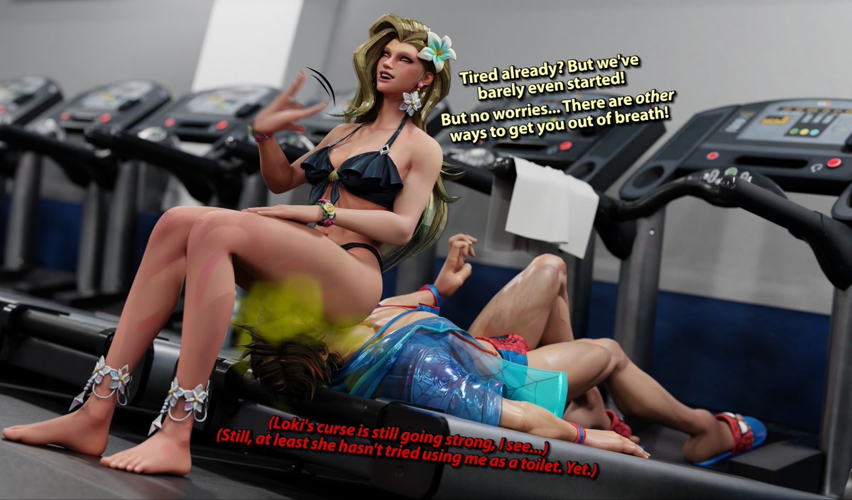 test7153's tweet photo. Still weakened by Loki's hex, Dagger generously offers to "help" Peter exercise in the gym. A shame she too is affected by Loki's curse of aggression.
...And she needs to piss. https://t.co/mD5IH9I1wc