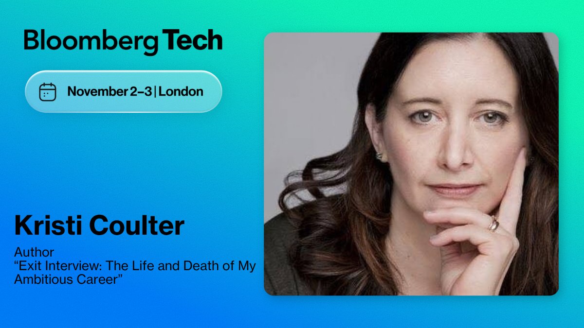 BloombergLive's tweet photo. #BloombergTech London welcomes Author of “Exit Interview: The Life and Death of My Ambitious Career”, Kristi Coulter to the 2026 lineup of speakers.

Learn more here
https://t.co/pNam18dOxo https://t.co/CaSxxrcwIv