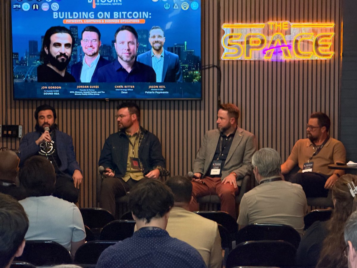 thebitcoinyogi's tweet photo. Great time at the #bitcoin financial services summit @SpaceDenver today 

Talking all things building on #bitcoin, lightning payments and more @getsoundHSA 

👏 @wyattorourke_ @jordanguess high signal event https://t.co/OmDYWh6V13