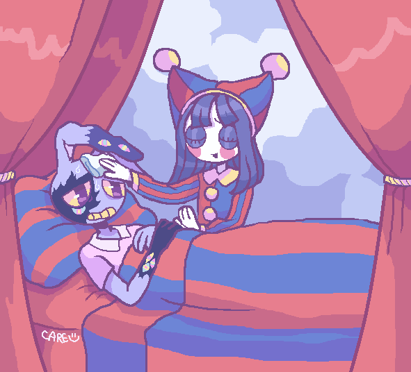villagerkiki's tweet photo. #funbuntober26 #funnybunny #jax #pomni 
Day 21: Recovery
I've drawn Pomni comforting peeled Jax twice already so I'm drawing a follow-up to day 18 https://t.co/h3ftHlFGXF