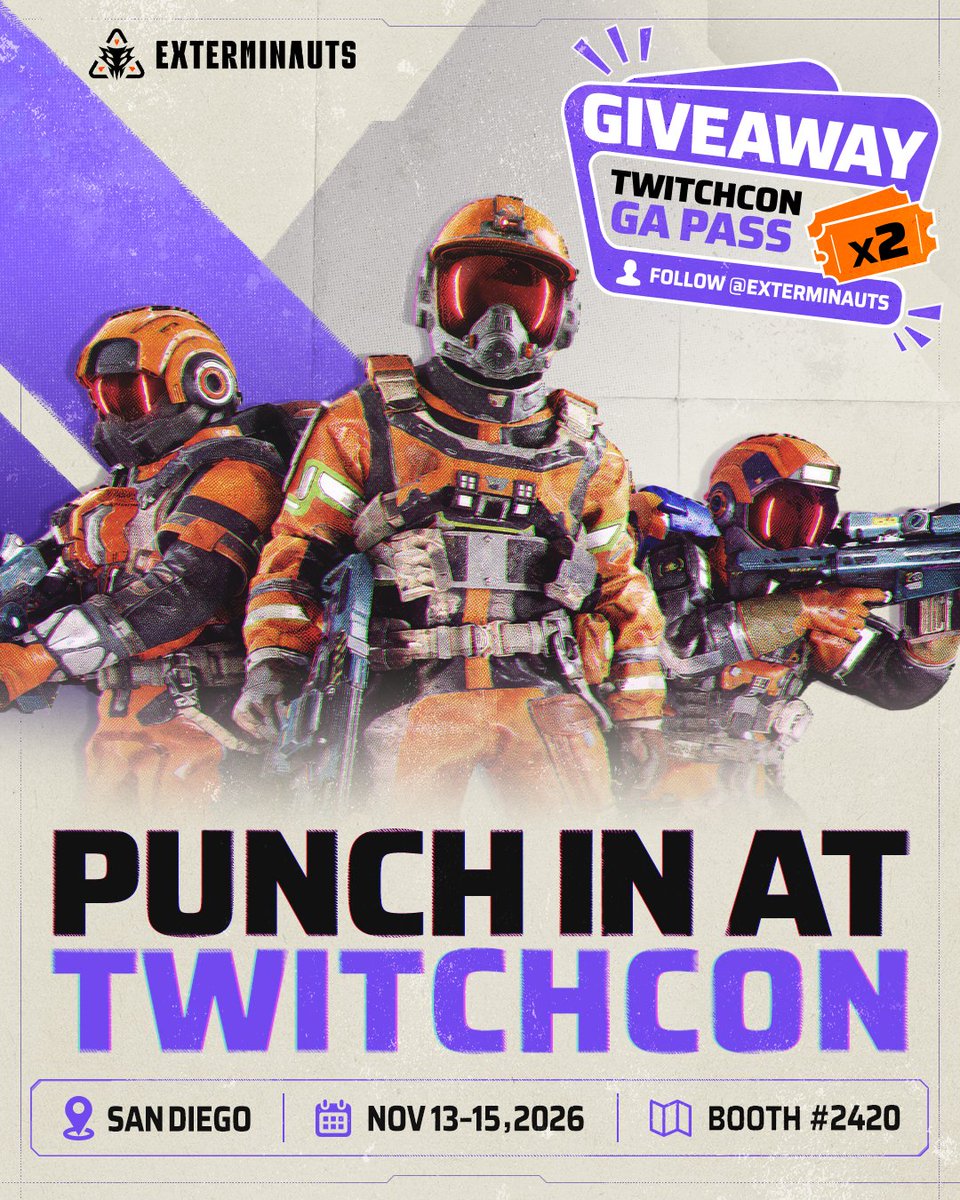 LevelInfinite's tweet photo. Exterminauts is landing at TwitchCon San Diego on Nov 13-15, and they are giving away 3-Day passes to two lucky followers. 

Head over to @Exterminauts_ and click that follow button for a chance to win! https://t.co/h3AOfCiTBV