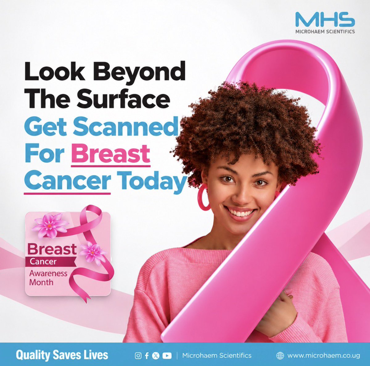 Microhaem's tweet photo. 🎀 Breast Cancer Awareness Month | Every Woman’s Health Matters

For young women living with HIV, comprehensive care goes beyond HIV management. Breast health matters too!

At Microhaem Scientific Ltd, we promote early detection, timely diagnosis, and access to quality healthcare.

🏥 Visit your nearest health facility today! Know your HIV status, discuss your breast health, and seek medical attention for any unusual changes.

💗 Don’t wait. Early detection saves lives.

🇺🇬 Microhaem Scientific Ltd — Quality Saves Lives.

#Microhaem #BreastCancerAwareness #HIVAwareness #WomensHealth #KnowYourHealth #INTERASUSTAIN