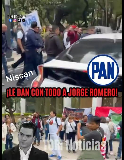 AntonioJMarti's tweet photo. Nissan Flores

ÚLTIMA HORA CORREN AL DIRIGENTE DEL PAN 
Trabajadores del IMSS corrieron al dirigente del PAN, Jorge Romero, durante su visita al campamento que mantienen en Paseo de la Reforma.
Lo increparon recordándole que el PAN destruyó el régimen de jubilaciones.
¡“FUERA PAN”, le gritan a Jorge Romero!
El dirigente del PAN @JorgeRoHe llegó al plantón del @Tu_IMSS para respaldar las protestas, pero los trabajadores lo recibieron con abucheos y reclamos.
“¡Rateros!”, “¡Mentirosos!”, le gritaron a él y sus huestes mientras los corrieron del plantón del IMSS