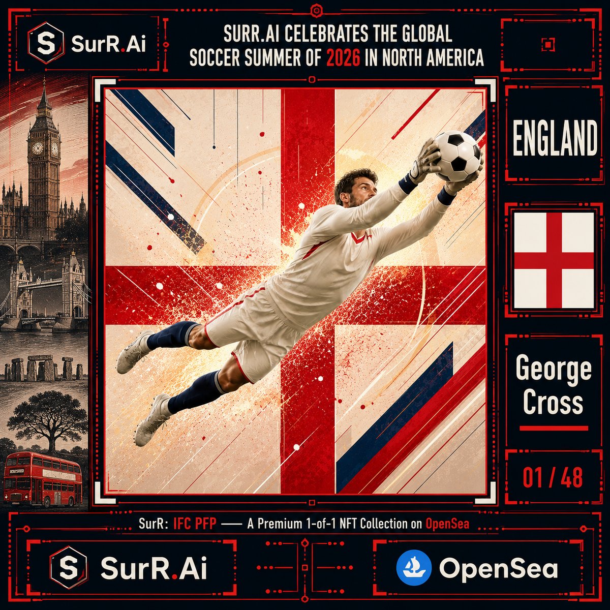 SurRNFTs's tweet photo. ⚽ The chaos. The clock. #Collectibles
SurR: IFC #PFP is live: 53 premium 1-of-1 #phygital #artworks for Global #Soccer Summer 2026

#35 #England
#Collection 
#Backstory 

#Sports #Crypto #NFT #TradingCard #Football #FC https://t.co/TsgeArxcB6