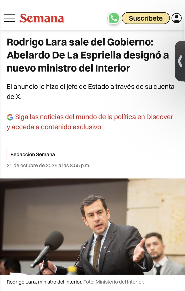 VickyDavilaH's tweet photo. Rodrigo Lara sale del Gobierno: Abelardo De La Espriella designó a nuevo ministro del Interior

https://t.co/8E2ASqctWS https://t.co/1eSIIJR8Gm