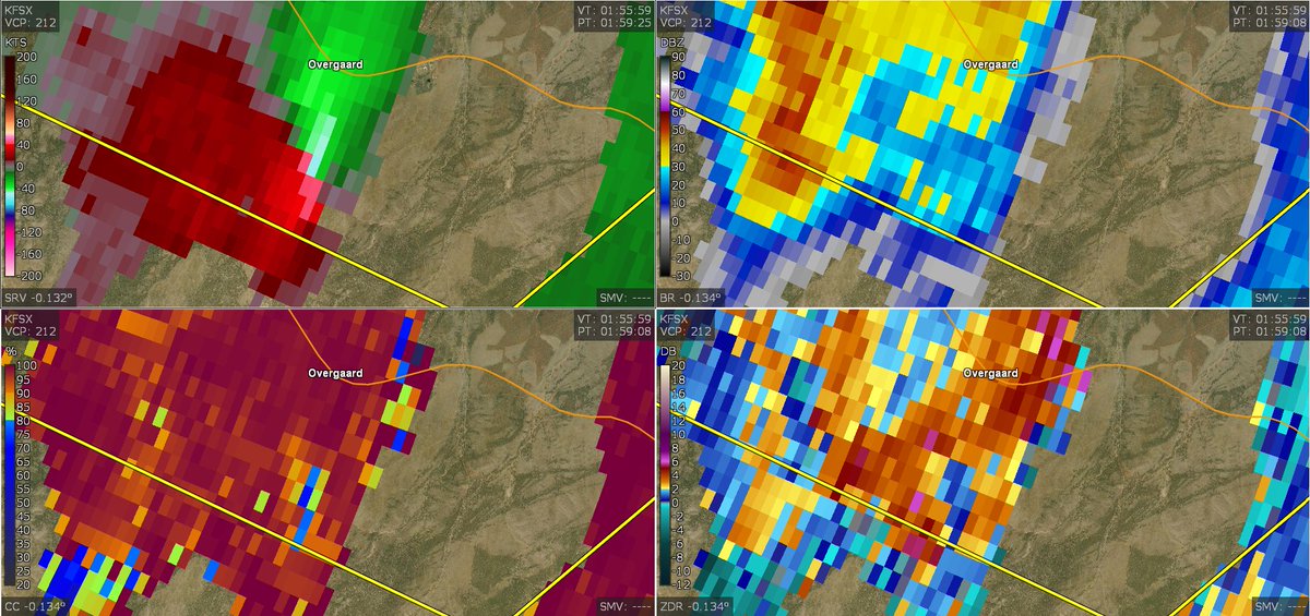 Gio_wx's tweet photo. Potentially strong tornado moving into the town of Overgaard, Arizona in Navajo County. Tornadic debris signature on the KFSX radar! https://t.co/cGHZrYVIh6