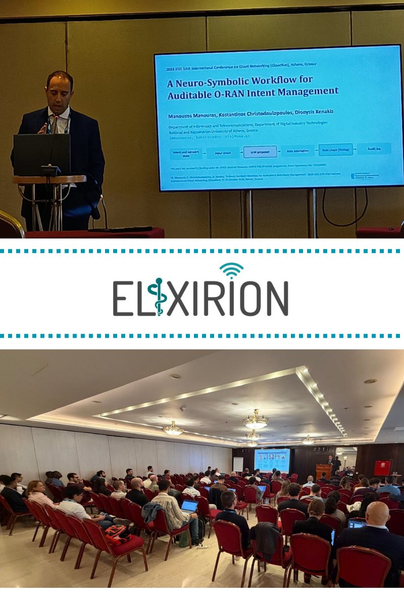 elixirion_mc's tweet photo. ELIXIRION was proudly represented at #IEEECloudNet2026 in Athens! 🎉 Our researchers presented the project’s latest advances, while Prof. Dionysis Xenakis chaired a session and joined a panel on 6G Open Source Cloud &amp; Agentic AI for Industry.
Congratulations to the team! https://t.co/VFVzudsj4f