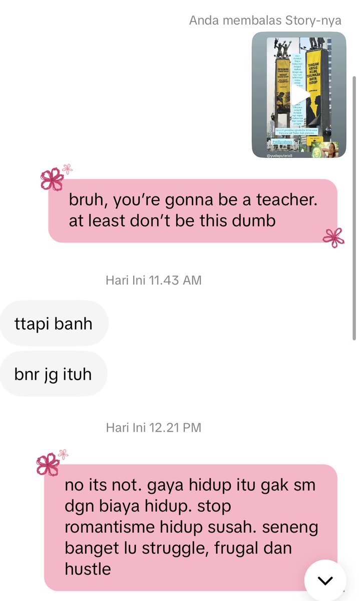 2lrshi's tweet photo. penyepong rezim tp calon guru tuh ga masuk di logika gw sumpah (dia anak FKIP dan bikin story tiktok stillprabowo) https://t.co/Lz7Cno2Erg