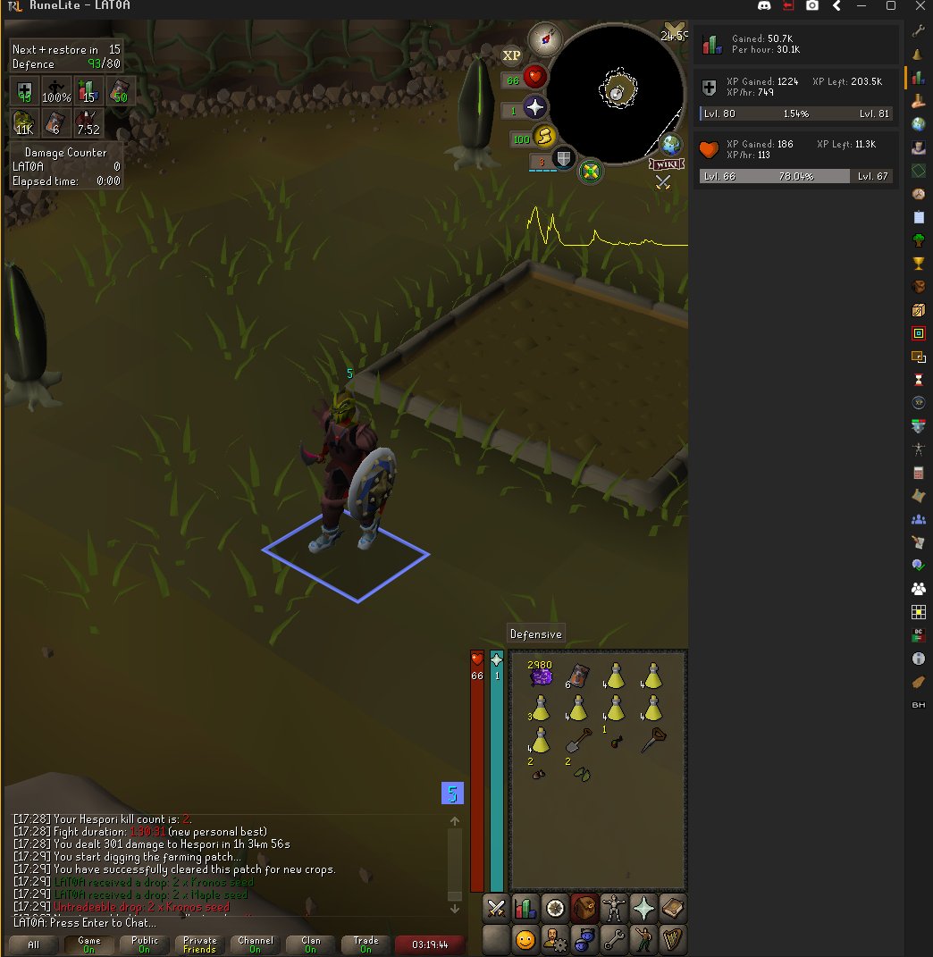 Lat0a_OSRS's tweet photo. The Rondache (aka Ronny) helped reduce my Defence Pure Hespori PB from 3hrs down to 1.5hrs https://t.co/e04ihkSi3A