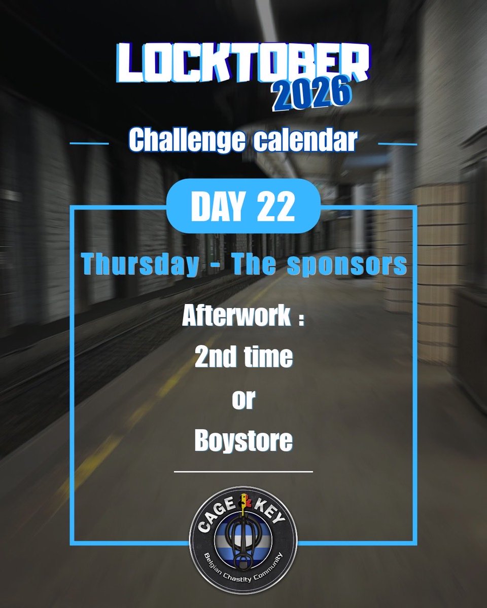 cageandkeybe's tweet photo. LOCKTOBER - DAY 22 🔐
Thursday - The sponsors 
2nd Time Afterwork or @BoyStoreFR 

Post your daily cage check and tag us 😏🔒 https://t.co/eRsPXh6sGn