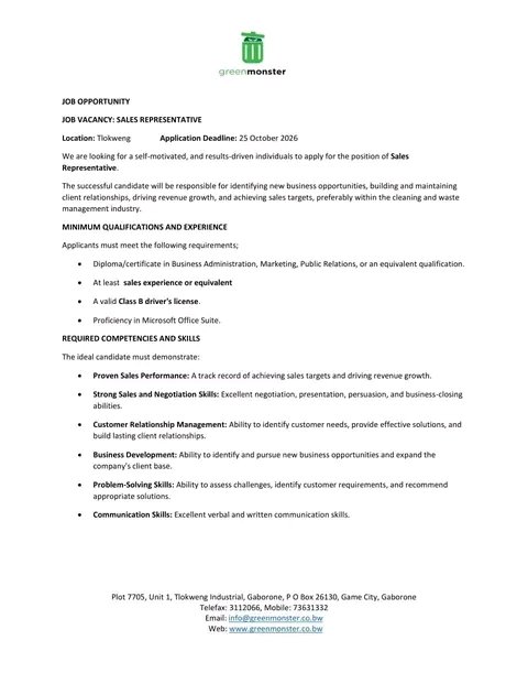 NthabelengDlam3's tweet photo. We are looking for a sales representative to join our team at Tlokweng.
Closing date:25 October 2026 https://t.co/lMF2V5CGps