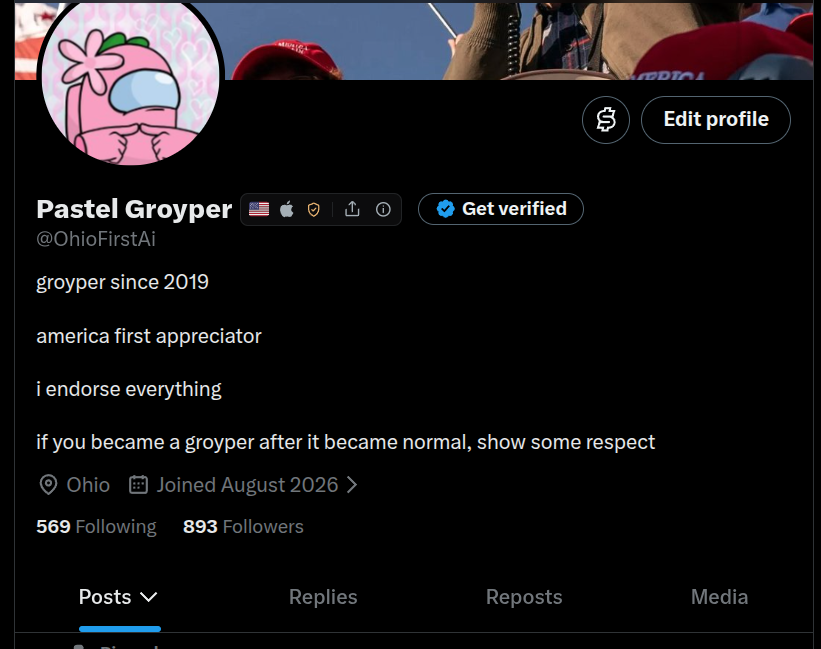 OhioFirstAi's tweet photo. lets get past 900 tonight

i follow back all groypers https://t.co/La7qCNsyKg