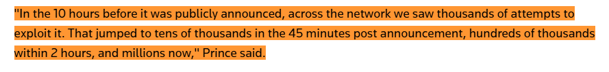 choblin29's tweet photo. HOLY SHIT: This is huge. Amazon found a PHP2Shell exploit attempt on OCT 17, FOUR DAYS before the AI-discovered vulnerabilities were publicly disclosed.

It hit an AWS honeypot from an anonymized IP. Amazon says it doesn't know how the actor learned about the still-embargoed flaws.

Then Cloudflare watched the explosion:

>10 hours BEFORE disclosure: thousands of attempts
>45 minutes AFTER: tens of thousands
>2 hours AFTER: hundreds of thousands
>Later: MILLIONS

Researchers had spent two months coordinating fixes. Governments took websites offline.

And Censys found ~1.5 MILLION of 2.6 million identified PHP hosts running versions with NO PATCH available for those versions.