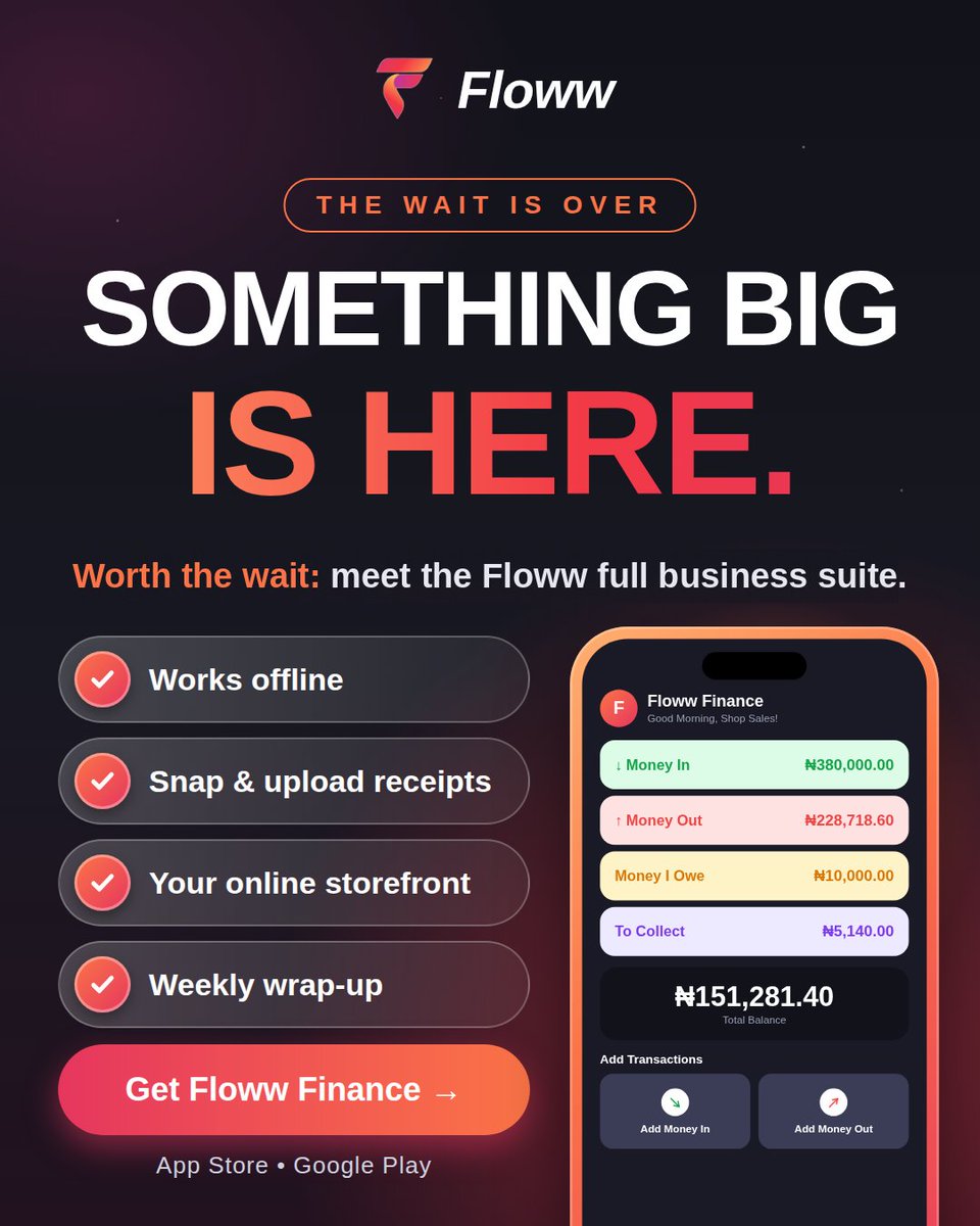 getflowwfinance's tweet photo. Floww users, ARE YOU READY?!!!

A full business website and book-keeping app all in one tap. https://t.co/GWrXUPqP2h