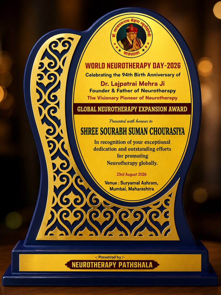 serchdve's tweet photo. Honoured to receive the Global Neurotherapy Expansion Award 2026 on World Neurotherapy Day. This recognition strengthens my commitment to advancing Neurotherapy globally. Heartfelt thanks to Neurotherapy Pathshala and all supporters. https://t.co/lkZApQplKy