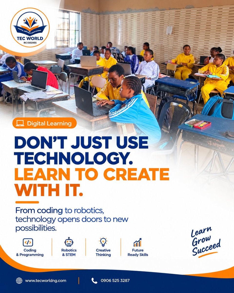 TECworldng's tweet photo. Technology is more than just a tool; itโs an opportunity to create, innovate, and solve problems. ๐
At TECworld, weโre helping children move from being technology users to technology creators!
#TECworld #DigitalSkills #TechEducation #CodingForKids #FutureReady https://t.co/gMeTwvFHDu