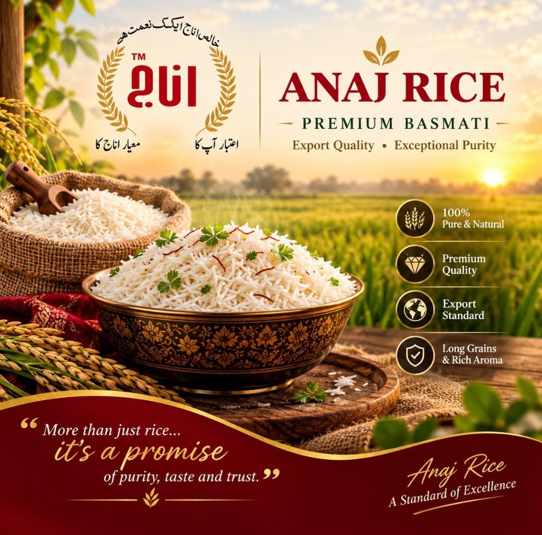 sufipackages's tweet photo. 🌾 More Than Just Rice A Promise of Purity.
From the finest fields to your dining table, Anaj Rice brings exceptional quality, authentic taste, and excellence in every grain.
✨ Anaj Rice Where Quality Meets Trust.
#AnajRice #PremiumBasmati #ExportQuality #TasteOfExcellence https://t.co/gmUh2Ks6eU