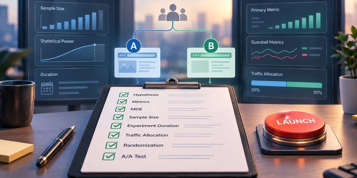 hackernoon's tweet photo. A practical guide to designing reliable A/B tests, from hypotheses and metrics to MDE, statistical power, sample size, randomization, and A/A testing.
#machinelearning #abtesting...Show more https://t.co/A3vchlD72p
