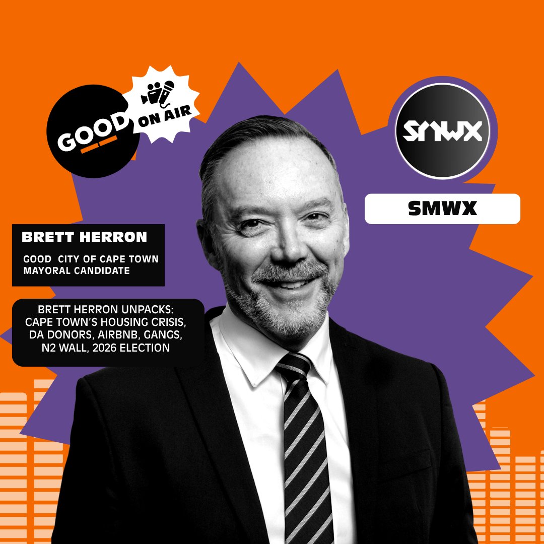 ForGoodZA's tweet photo. Cape Town needs a city government that works for allits residents, not just a privileged few.

In this insightful interview with SMWX, GOOD's mayoral candidate Brett Herron unpacks the critical issues facing Cape Town ahead of the 2026 election, from the housing and affordability crises to failing infrastructure, the impact of short-term rentals, and true community safety.

Watch the full discussion to see how we plan to build a fairer, more inclusive city: https://t.co/Y5YRhnQ4oM