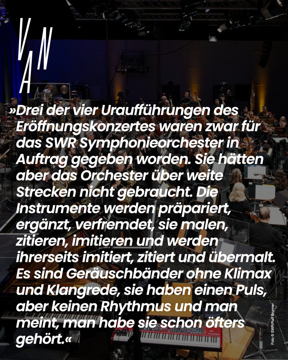 VanMusik's tweet photo. Betreutes Hören – und was sonst noch von den 105. Musiktagen in Donaueschingen übrig bleibt. Ein Bericht von Eleonore Büning https://t.co/trWmahkQmQ https://t.co/C0JoizbZhQ