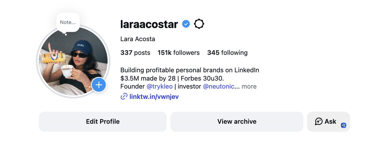 Laraacostar's tweet photo. 21 days to 150k ☺️😋

the @trykleo x https://t.co/4alqk3G6Za convo is lethal https://t.co/lBQEof6Ydj