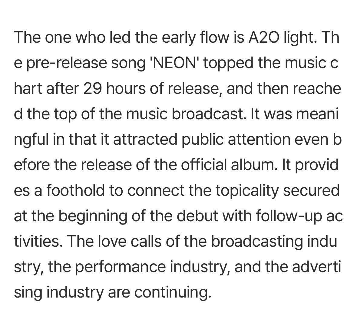 A2O_LITEPICS's tweet photo. According to a Naver article, A2O LITE’s “NEON” is a pre-release song, and the group will be releasing their official album.

The article highlights how “NEON” has already achieved numerous milestones and brought significant success even before the release of their official album https://t.co/Fjo2rEQBlV