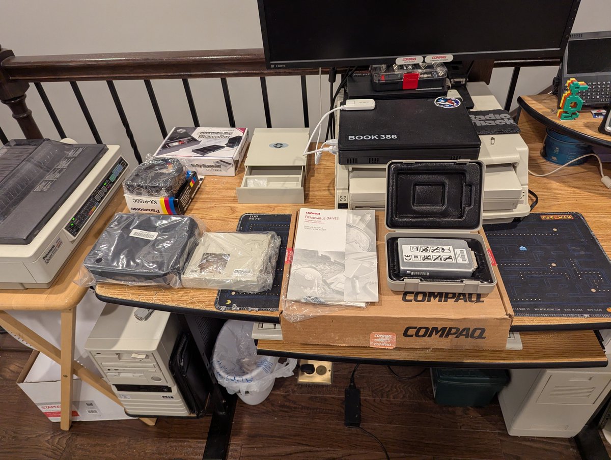 RetroTechChris's tweet photo. I've been having a super busy week, but some things have shown up in the mail!  Love the Compaq storage cases. And of course I got my color ribbons for the Panasonic printer. And something for the tower of power, which still has yet to ship 😅 https://t.co/fXk3FzzXRS