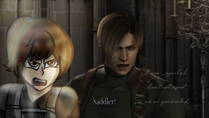 TSyailah's tweet photo. The scenes was epics in castle
Syailah : "saddler!"
Leon : "saddler!"
Syailah and Leon big noise new Villains saddler like this 
Like resident evil 4 original again
#fanart #digitalart #ibispaintx #leonskennedy #ResidentEvil4 #occrossover #crossover https://t.co/AK3sD2QoNb