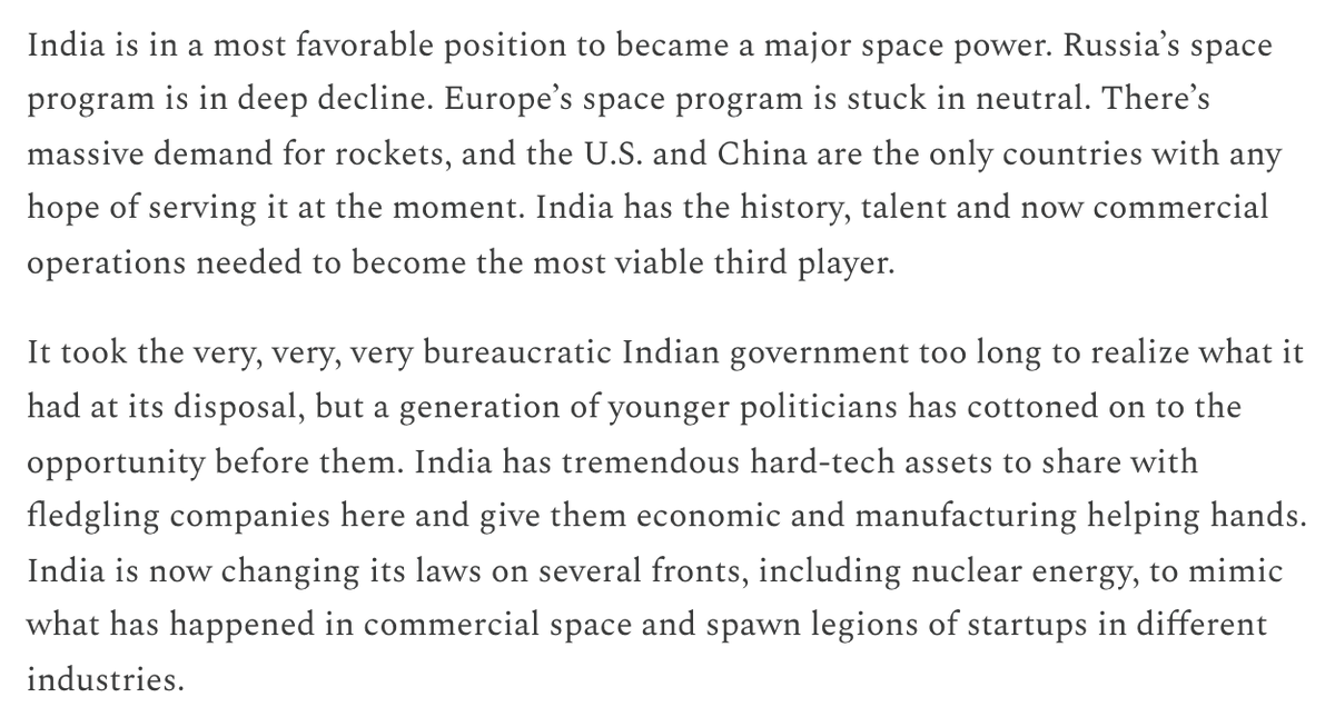 ashleevance's tweet photo. I am very, very, very bullish on commercial space in India. It will take a decade, but it's the only country with a real chance of competing alongside the U.S. and China. https://t.co/SvpOrKT0Fx https://t.co/8mdc15ibF4