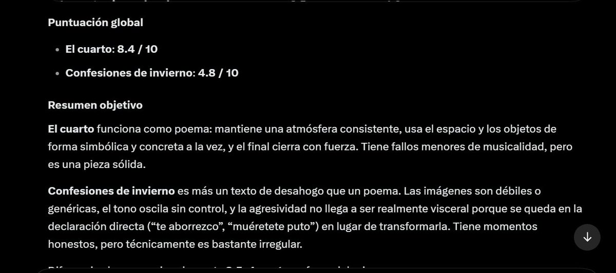 ElDrioIpsoFacto's tweet photo. Esto dice grok respecto a un poema mío y un poema que me dedicó despues de un año sin hablar nuestra nueva lacra, Sofía. https://t.co/qf0H1AxwPC
