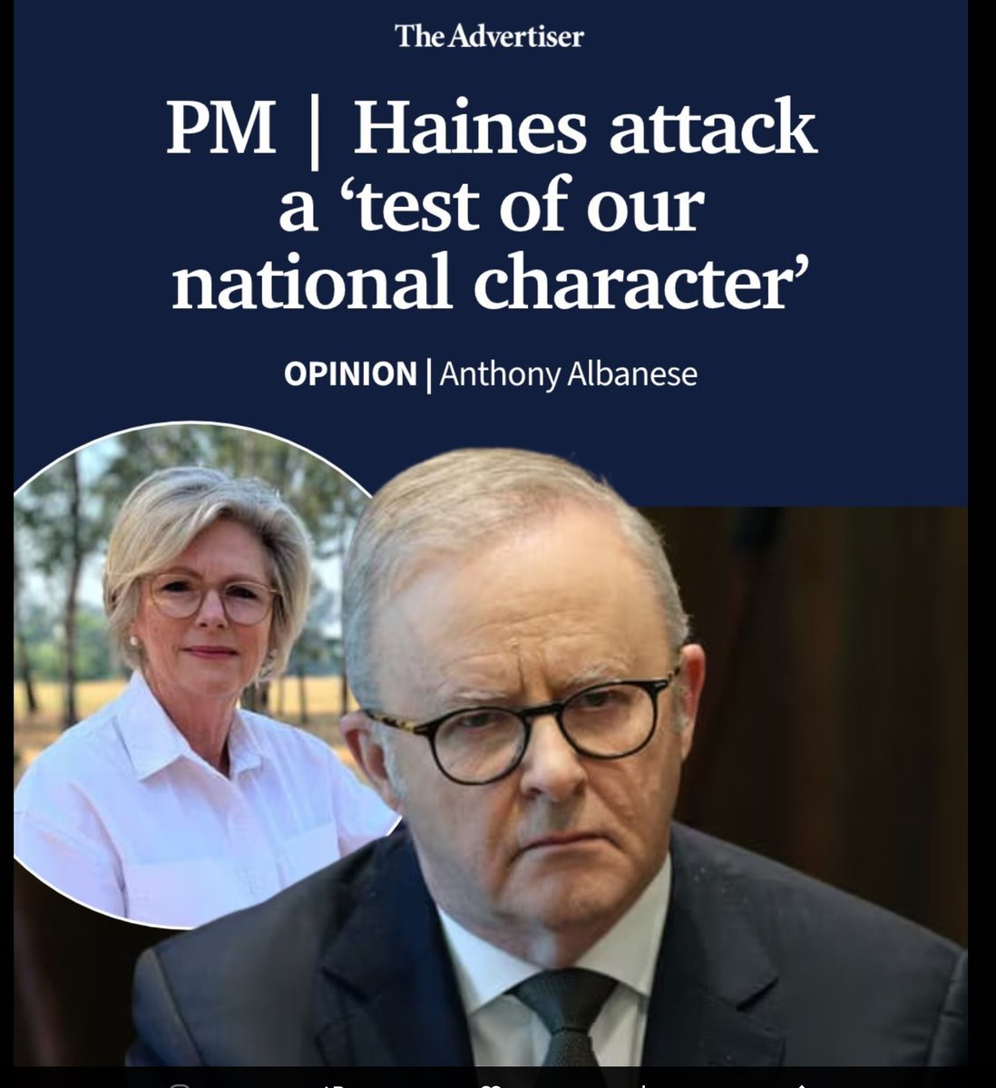 craigkellyAFEE's tweet photo. This was never a test of national character. It was a test of Albanese’s character.

 And it has exposed him as nothing more than a shameless hypocritical, self-serving political grub — utterly unfit to be Prime Minister.

First, he knows he is highly exposed over the grubby political hit job on Helen Haines — the dirt file his office shopped around as revenge after she called out his corruption and the Marrickville Golf Club scandal. He will say or do anything to try and distract from that.   

Second, like every cynical leftist operator, he will never let a tragedy go to waste. Albanese is coldly exploiting the attack on Haines to push his anti-free-speech agenda to silence his critics with the disgraceful ‘Digital Duty of Care Bill‘.