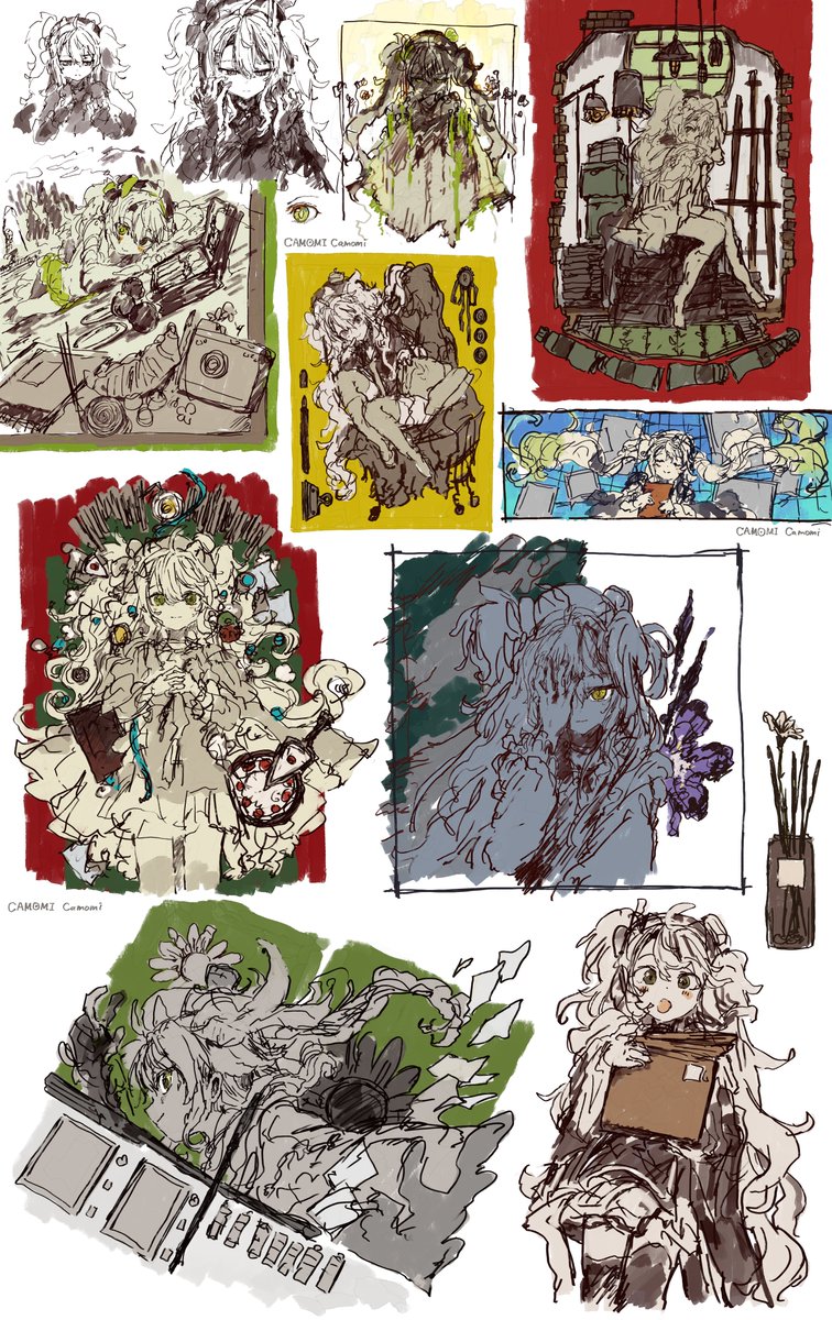 camomi_camomi's tweet photo. 最近描いたラフのまとめ。
白紙が賑やかに埋まっていくのが楽しかったです！ https://t.co/CopdD5qsw1