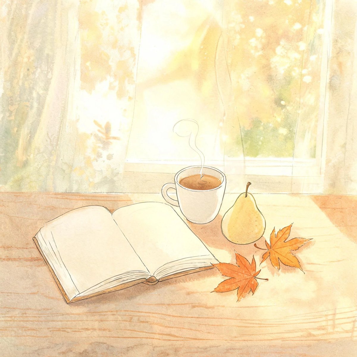 水彩・秋の読書時間（CollartによるAI生成）